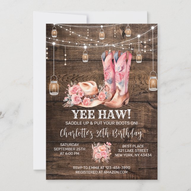 Rustic Western Cowgirl Birthday Party Invitation (Front)