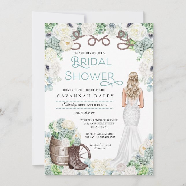 Rustic Western Cowgirl Boots Bridal Shower Invitation (Front)