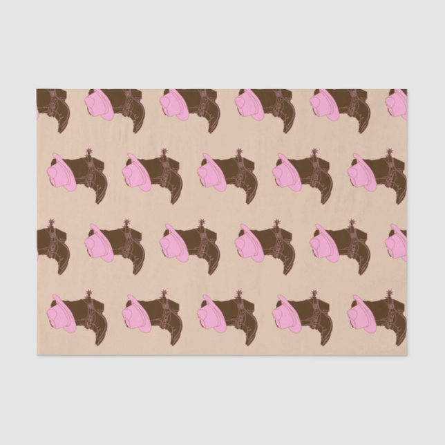 Rustic Western Cowgirl Boots & Pink Hat Tissue Paper (Front)