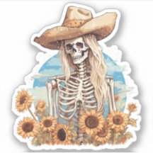 Rustic Western Cowgirl Skeleton With Sunflowers