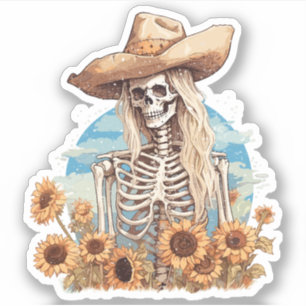 Rustic Western Cowgirl Skeleton With Sunflowers