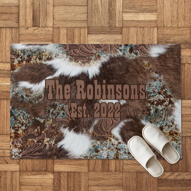 Rustic Western Cowhide Cowboy Brown Leather  Doormat (Creator Uploaded)