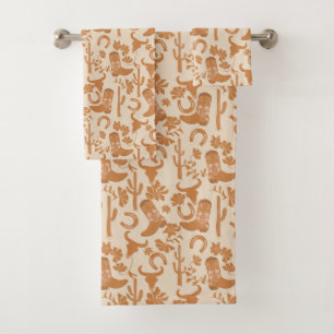 Rustic Western Earth Tone Country Cowboy Boots Bath Towel Set