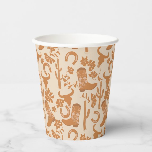 Rustic Western Earth Tone Country Cowboy Boots Paper Cups (Front)