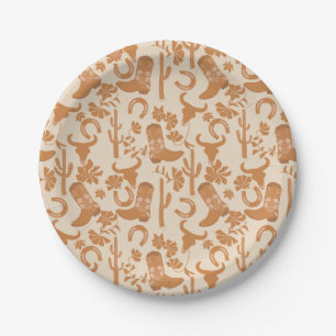 Rustic Western Earth Tone Country Cowboy Boots Paper Plate
