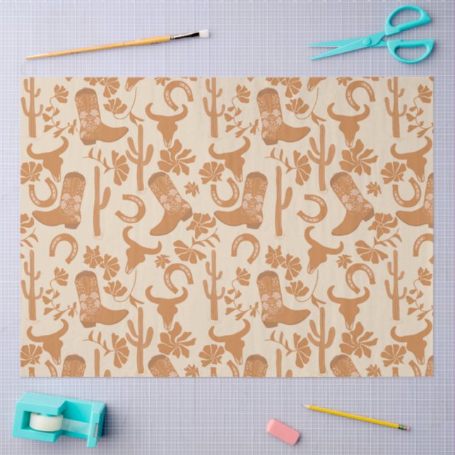 Rustic Western Earth Tone Country Cowboy Boots Tissue Paper (Craft)