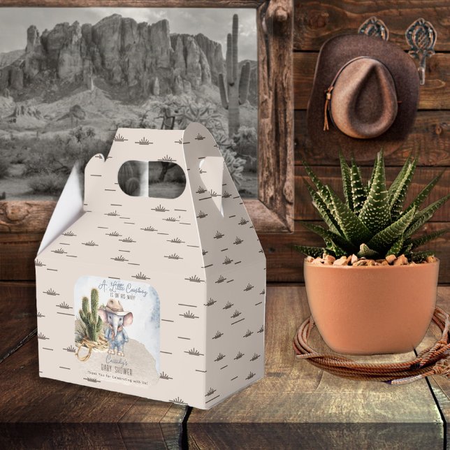 Rustic Western Elephant Cowboy Boy Baby Shower Favour Box (Rustic Western Elephant Cowboy Boy Baby Shower Favor Box)