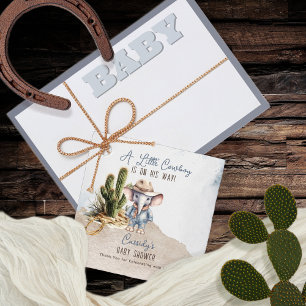 Rustic Western Elephant Cowboy Boy Baby Shower Favour Tags