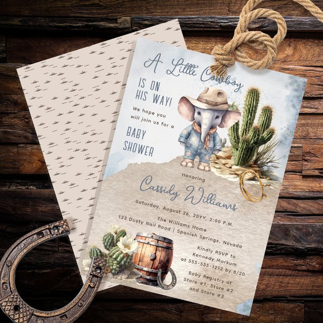 Rustic Western Elephant Cowboy Boy Baby Shower Invitation (Rustic Western Elephant Cowboy Boy Baby Shower Invitation)