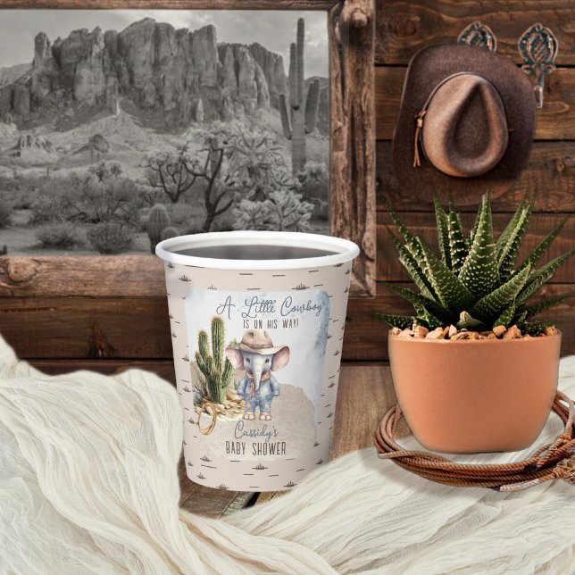 Rustic Western Elephant Cowboy Boy Baby Shower Paper Cups (Rustic Western Elephant Cowboy Boy Virtual Baby Shower Paper Cups)