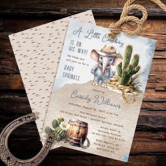 Rustic Western Elephant Cowboy Boy Baby Sprinkle Invitation (Rustic Western Elephant Cowboy Boy Baby Sprinkle Invitation)