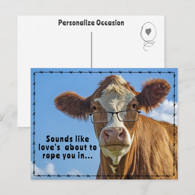 Rustic Western Engagement Love Roping Humor Gift Holiday Postcard (Front/Back)