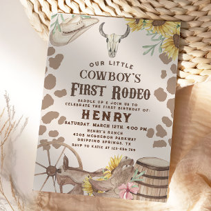 Rustic Western First Rodeo Cowboy 1st Birthday Invitation