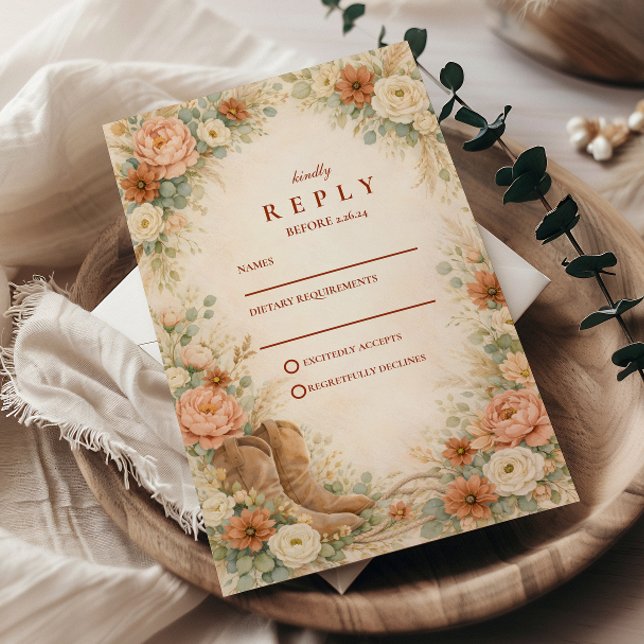 Rustic Western Floral Arch Wedding RSVP Card (Creator Uploaded)