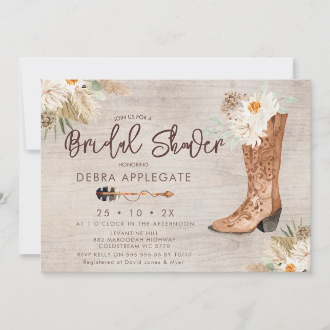 Rustic Western Floral Boot Bridal Shower Invitation (Front)