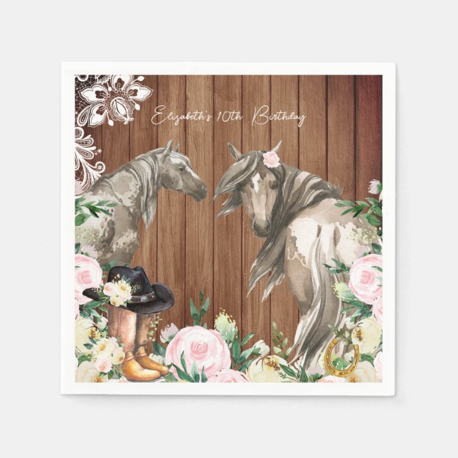 Rustic Western Floral Cowgirl Birthday Party Napkin (Front)