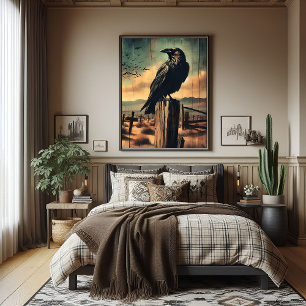 Rustic Western Gothic Raven In Desert Graveyard Poster