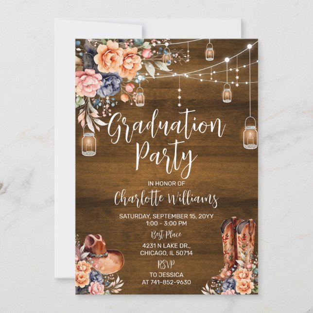 Rustic Western Graduation Party Invitation (Front)