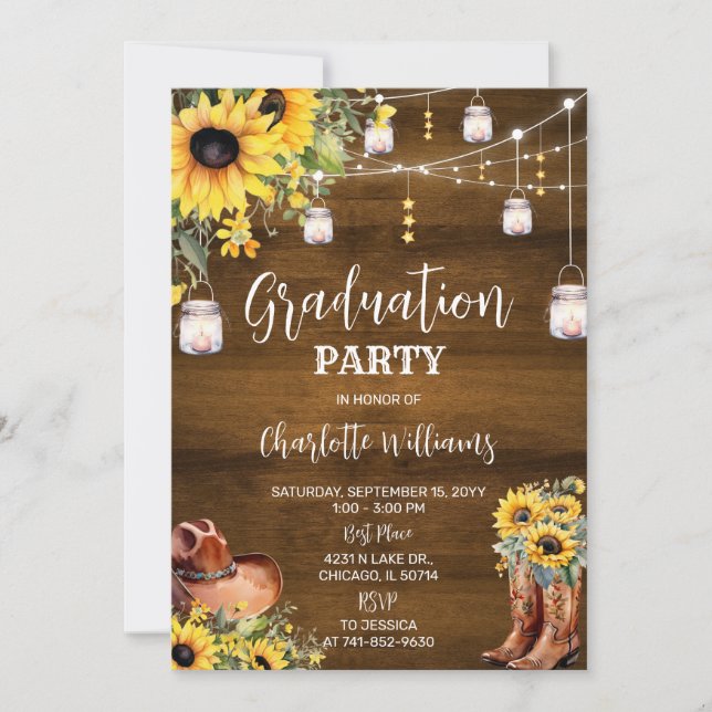 Rustic Western Graduation Party sunflowers Invitation (Front)