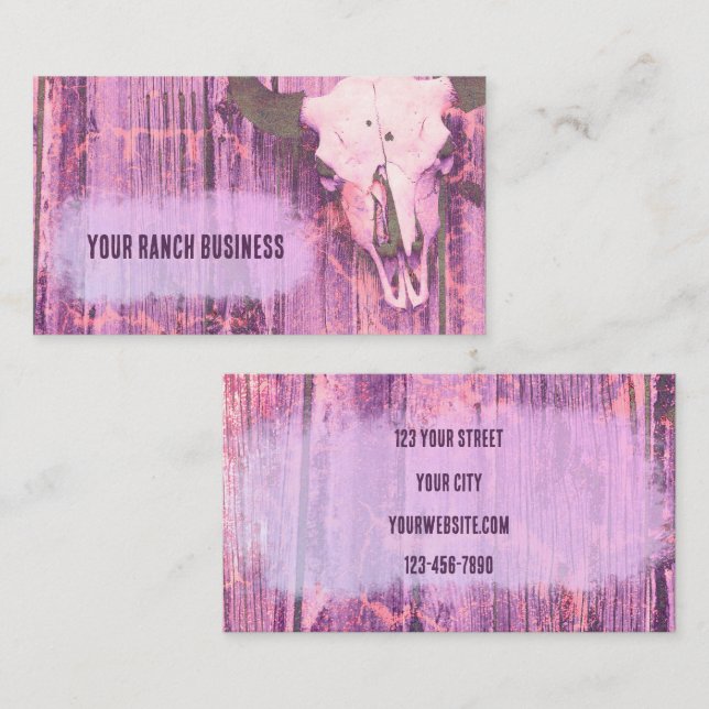 Rustic Western Grunge Texture Purple Bull Skull Business Card (Front/Back)