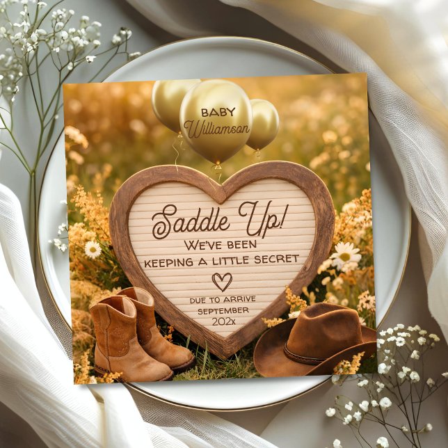 Rustic Western Heart Sign Baby Reveal Pregnancy Announcement (Creator Uploaded)