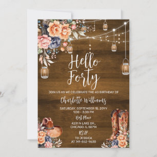 Rustic Western Hello Forty Birthday Party Invitation