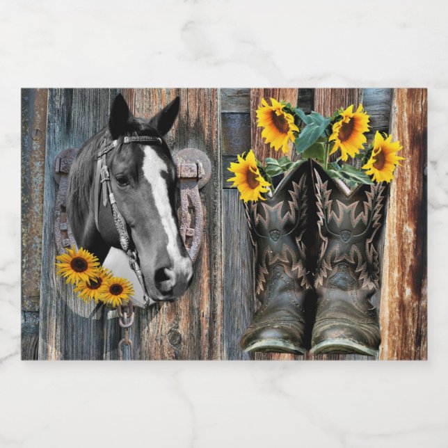 Rustic Western Horse Cowboy boots Sunflowers Food Label (Single Label)