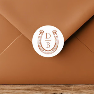 Rustic Western Horseshoe Custom Monogram Wedding Classic Round Sticker