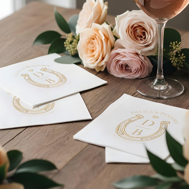 Rustic Western Horseshoe Love Monogram Wedding Foil Napkins (Rustic Western Horseshoe Love Monogram Wedding Foil Napkins)