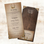 Rustic Western Horseshoe & Sunflowers Wedding Tri-Fold Invitation<br><div class="desc">This tri-fold wedding invite includes a "built-in" RSVP postcard and wedding details card features a burlap background with a horseshoe and sunflowers. Variations of this design, different paper types (including budget options), as well as coordinating products are available in our shop, zazzle.com/store/doodlelulu. Contact us if you need this design applied...</div>