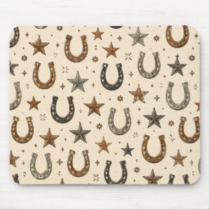 Rustic Western Horseshoes & Stars Cowboy Ranch Pat Mouse Mat
