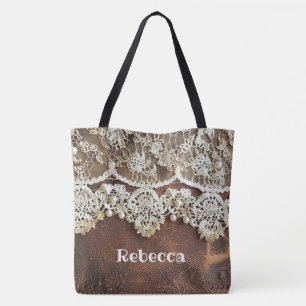 Rustic Western Leather and Lace Tote Bag