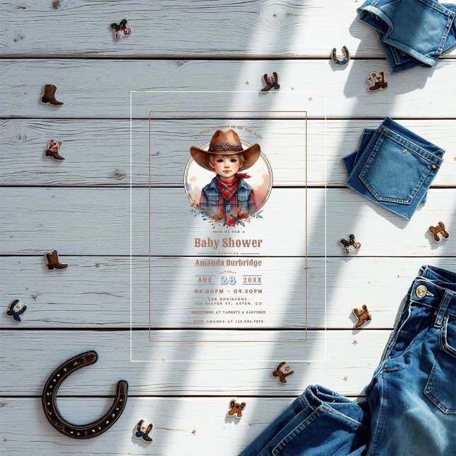 Rustic Western Little Cowboy Baby Shower  Acrylic Invitations (Rustic Western Little Cowboy Baby Shower Acrylic Invitations)