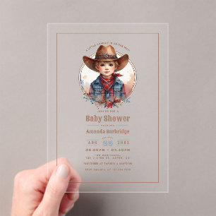 Rustic Western Little Cowboy Baby Shower  Acrylic Invitations