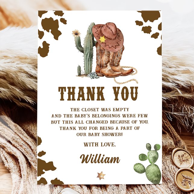 Rustic Western Little Cowboy Baby Shower Thank You Card (Creator Uploaded)