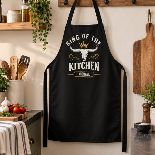Rustic Western Longhorn Skull Custom Name Apron