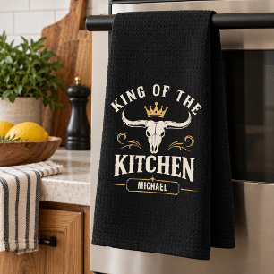 Rustic Western Longhorn Skull Custom Name Tea Towel
