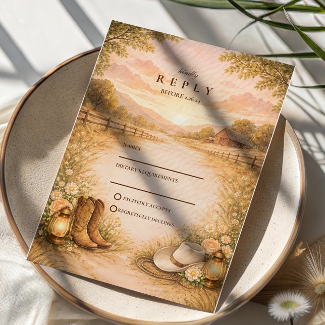 Rustic Western Meadow Wedding RSVP Card (Creator Uploaded)