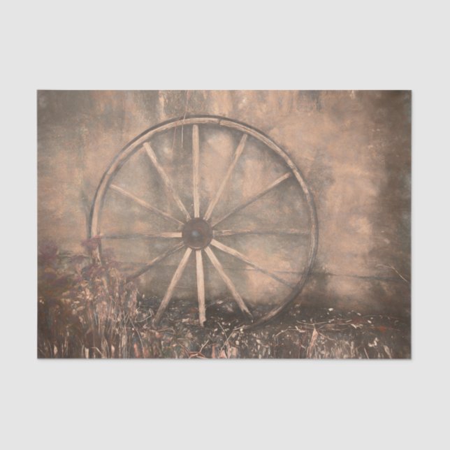  Rustic Western Old Sepia Sketch Art Wagon Wheel Tissue Paper (Front)