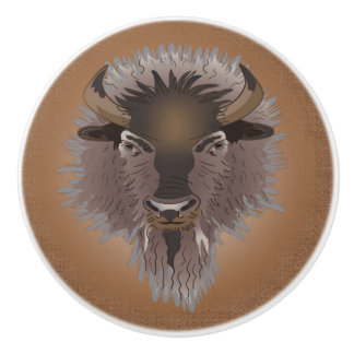 Rustic Western Plains Bison Ceramic Knob