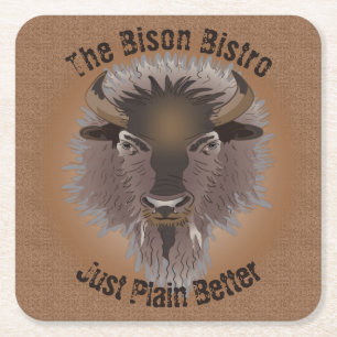 Rustic Western Plains Bison Square Paper Coaster