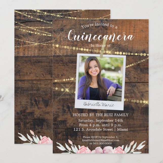 Rustic Western Quinceañera 15th Birthday Photo Invitation (Front/Back)