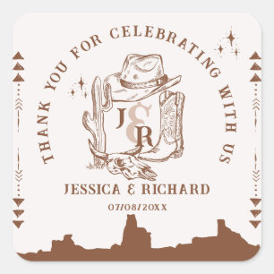 Rustic Western Ranch Farm Barn Cowboy Thank You Square Sticker