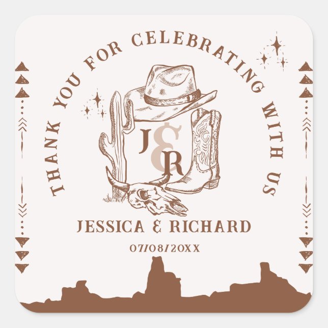 Rustic Western Ranch Farm Barn Cowboy Thank You Square Sticker (Front)