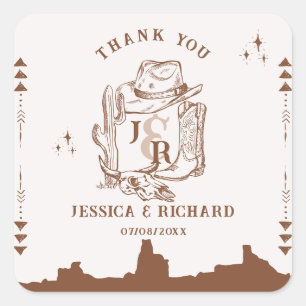 Rustic Western Ranch Farm Barn Cowboy Thank You Square Sticker