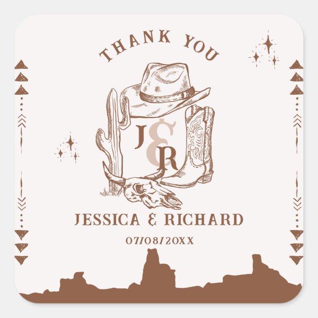 Rustic Western Ranch Farm Barn Cowboy Thank You Square Sticker (Front)