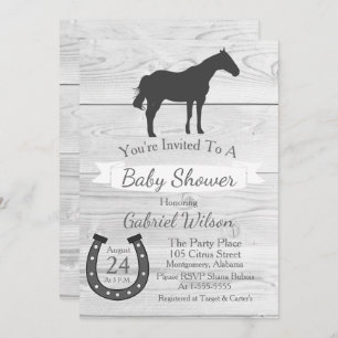 Rustic Western Ranch Grey Horse & Horseshoe Invitation