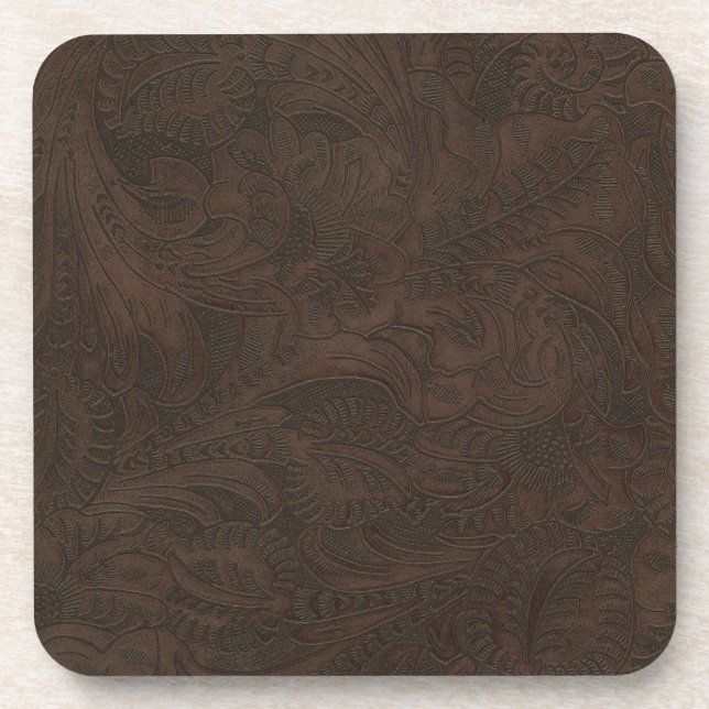 Rustic Western Ranch Tooled Leather-look III Coaster (Front)