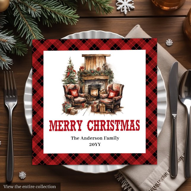 Rustic Western Red Plaid Party Paper Napkins (Rustic Western Red Plaid Party Paper Napkins)