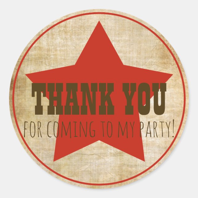 Rustic Western Red Star Birthday Favour Bag Classic Round Sticker (Front)